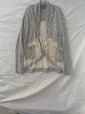 Miss Me 90’s Y2K Gray and Cream Textured Lace Knit Cardigan
